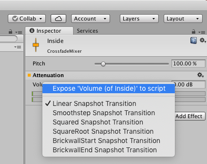 Where to find the option for exposing parameters in the Unity inspector